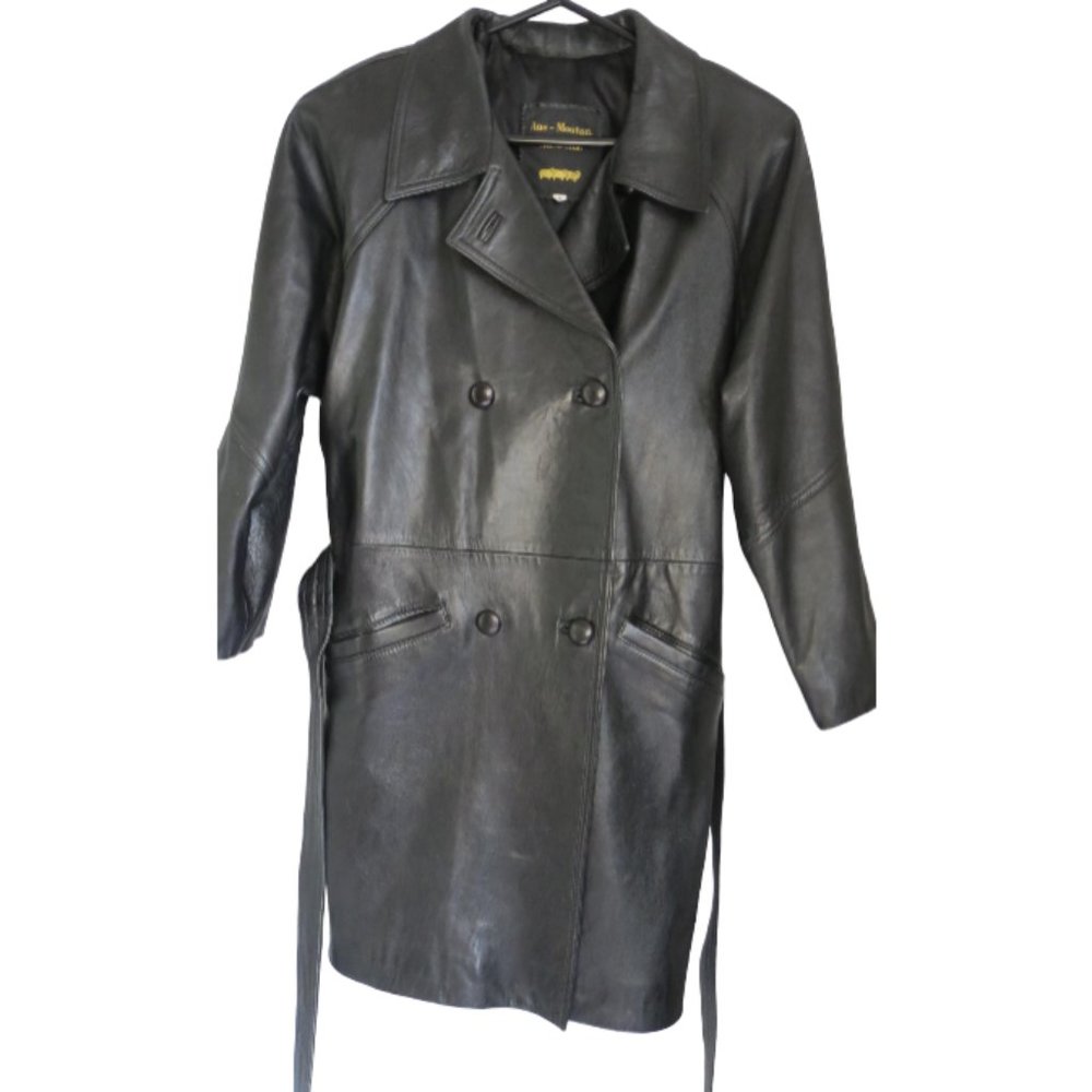 AUS-MOUTON AUSTRALIA - vintage double breasted leather coat - size med - Picture 1 of 8